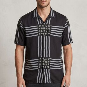 AllSaints Union Flag Shirt Relaxed Fit Shirt Mens M Short Sleeve Camp Collar